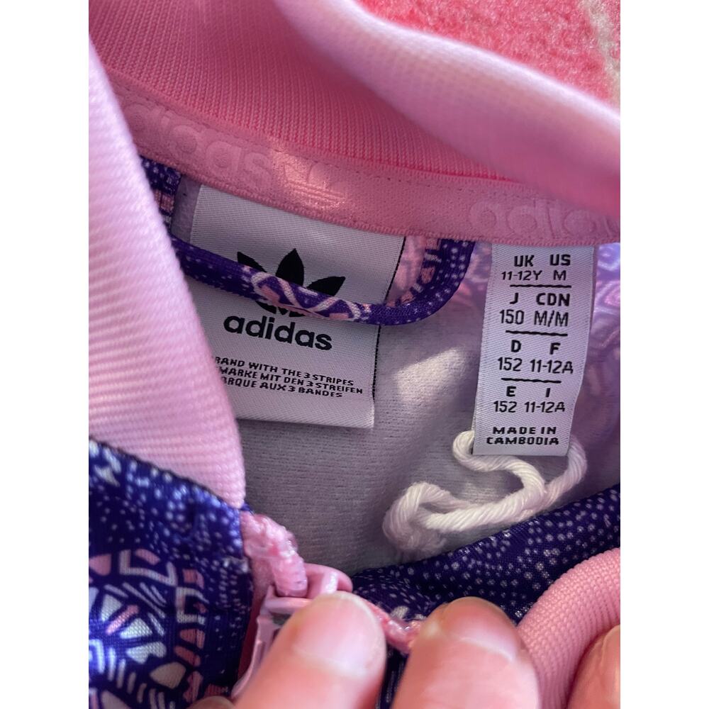 Adidas Girls Track youth Jacket light jacket purple and pink pattern SZ US Med - Picture 6 of 7